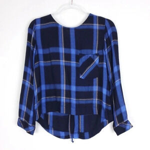 Cloth & Stone Plaid Rayon Lace Back Blouse